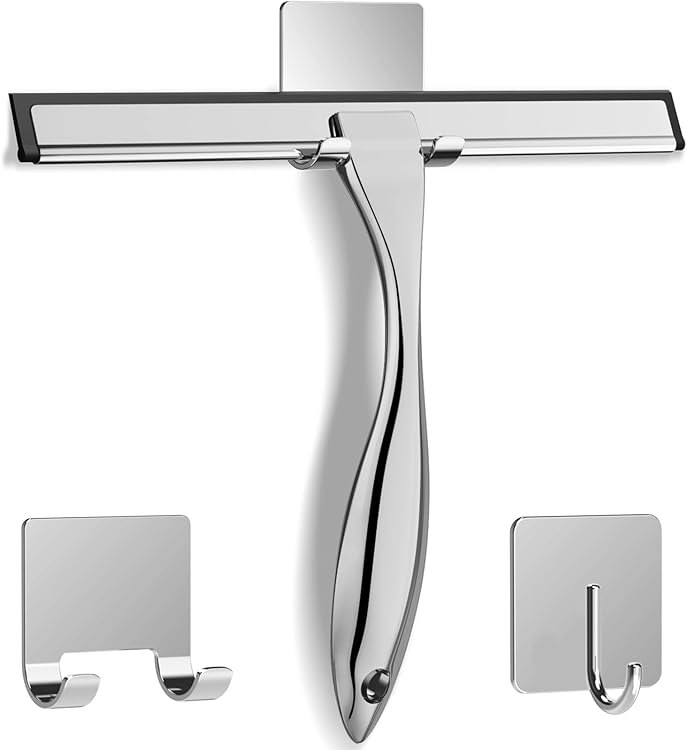 Stainless Steel Shower Squeegee with Adhesive Hooks