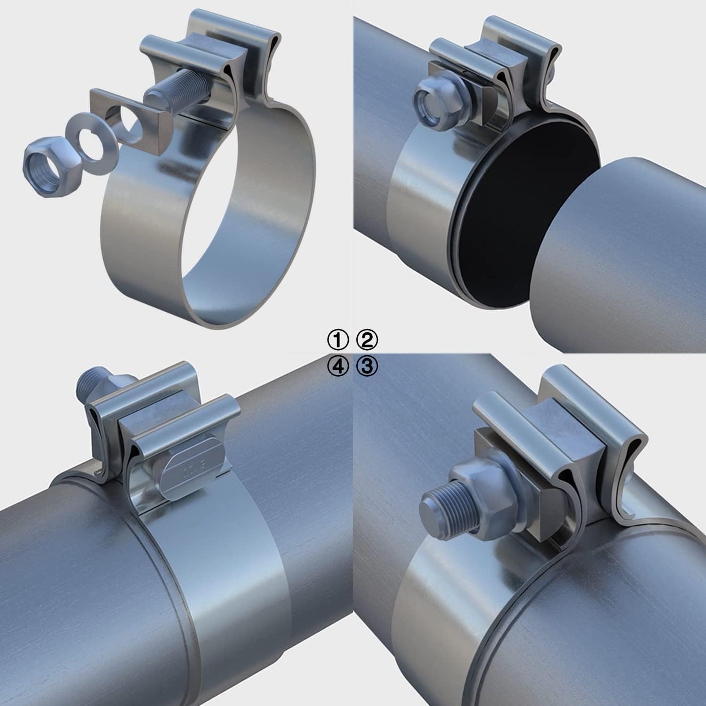 5 inch Exhaust Clamp Narrow Band Muffler Clamp Stainless Steel for Exhaust Pipe and System Repair (2 Pack)
