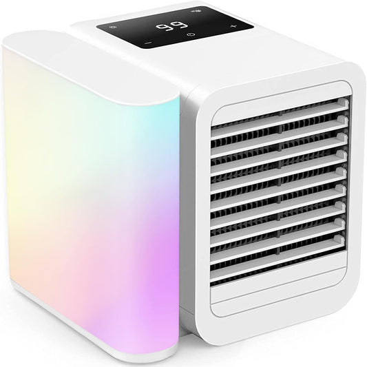 Portable Air Conditioner Cooling Fan: Evaporative Mini Air Cooler with 𝟳 𝗖𝗼𝗹𝗼𝗿𝘀 - USB Personal Air Cooler Desktop Ac Unit for Room Office Home (White)
