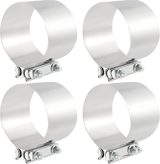 PINGEUI 4 Packs 5 Inches Exhaust Clamp, 304 Stainless Steel Exhaust Band Clamp, Butt Joint Exhaust Clamp for Manifolds, Exhaust Pipes Clamp, Mufflers