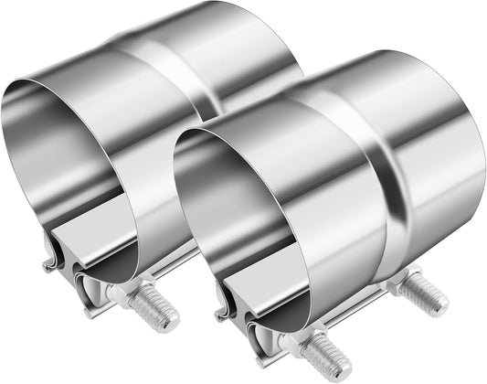 2PCS 2.5 Inch Exhaust Clamps,Stainless Steel 2 1/2 Exhaust Clamp Band Clamps,Universal Muffler Clamp Automotive Tools for Connecting EExhaust Pipes,Mufflers,Catalytic Converters (2.5in)