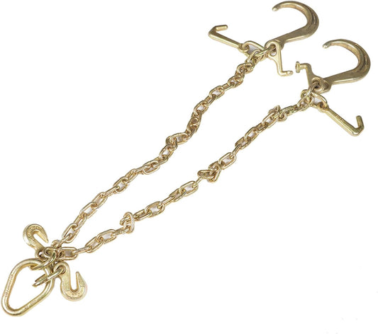 WFLNHB G70 5/16in x 3ft V-Chain Bridle 15in/8in J-Hook Tow Chain T-Hook & J-Hook w/Grab Hooks