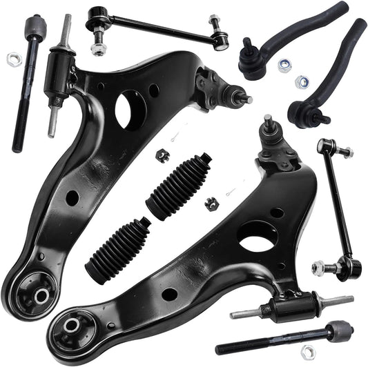 Detroit Axle - 10pc Front End Suspension Kit for Toyota Sienna 2004 2005 2006 2007 2008 2009 2010, 2 Lower Control Arms with Ball Joints 2 Sway Bars 4 Outer Inner Tie Rods 2 Boots Bellows Replacement