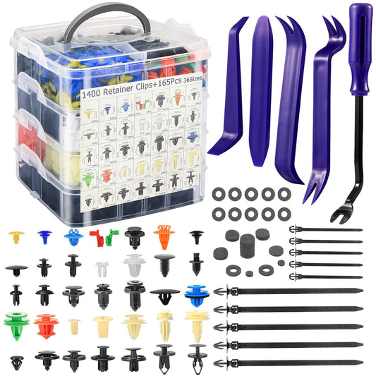 1565Pcs Car Push Retainer Clips Kit - 36 Sizes Heavy-Duty Nylon Bumper Fender Clips & Auto Fasteners for Toyota GM Ford Honda Chevy, with Fastener Remover & Cable Ties (Universal Fit)
