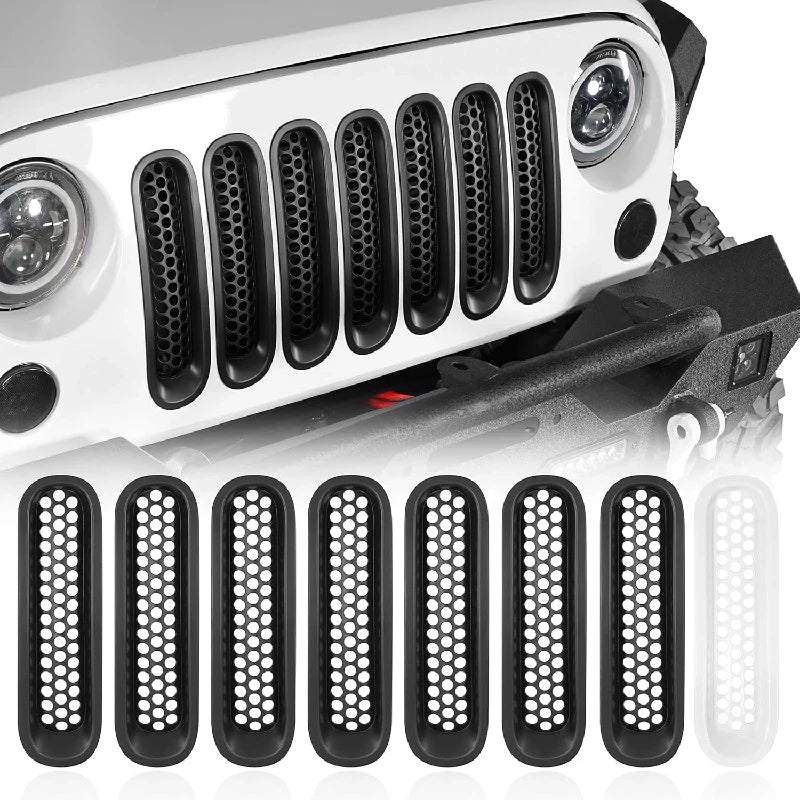 Hooke Road Matte Black Grill Inserts for 2007-2015 Jeep JK Wrangler & Unlimited Wrangler Accessories
