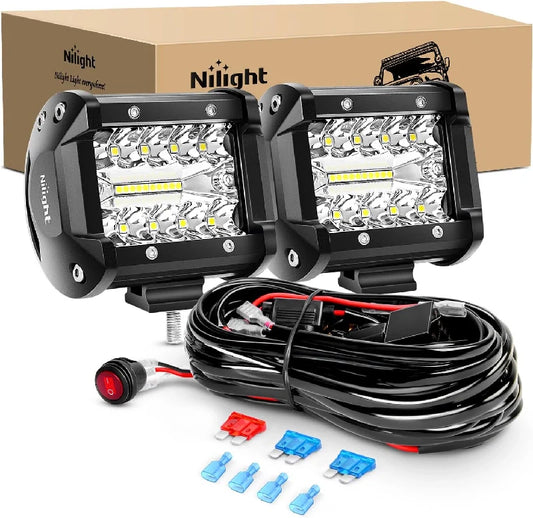 Nilight LED Light Bar 2PCS 60W 4 Inch Flood Spot Combo LED Work Light