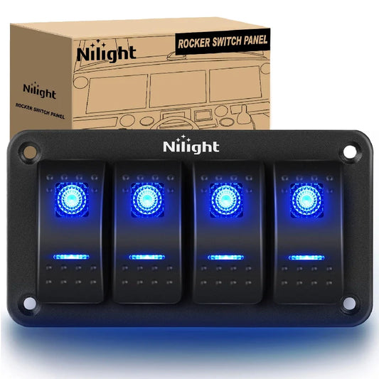 Nilight 90109D 4 Gang Aluminum Rocker Switch Panel