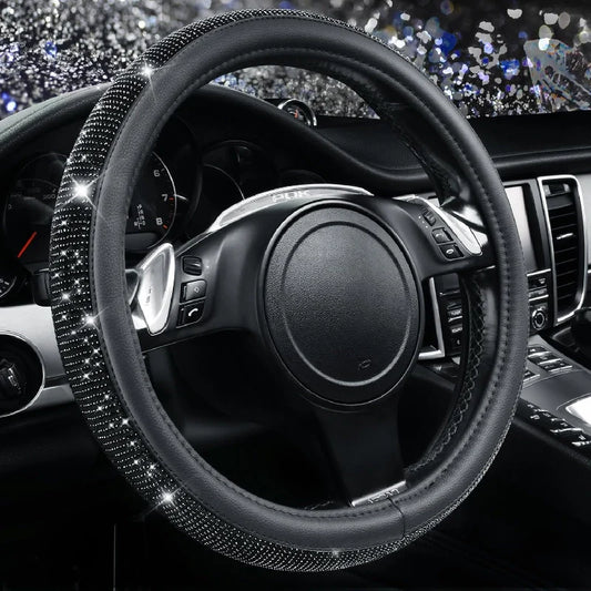 CAR PASS Bling Diamond Leather Steering Wheel Cover